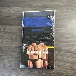 PAPI Techno Stretch Men’s Bikini Briefs 2 Pcs Size M 32-34 New Sealed Blue Black